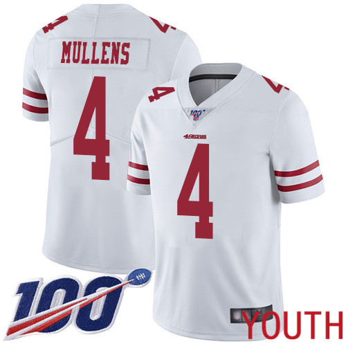 San Francisco 49ers Limited White Youth Nick Mullens Road NFL Jersey #4 100th Season Vapor Untouchable